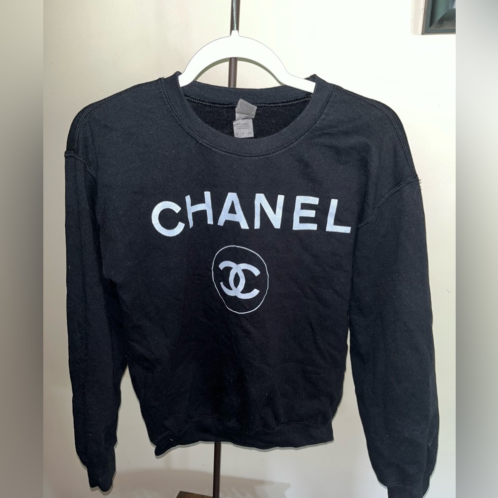 Gildan Black Cropped Sweater with Designer Inspired Print
